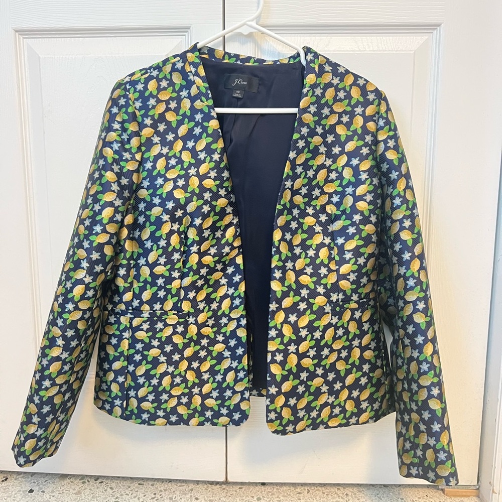 JCrew Blue Lemon Print Jacket size 10